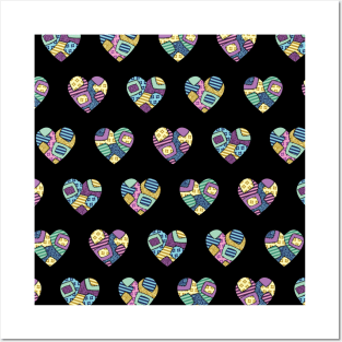 Patchwork heart pattern Posters and Art